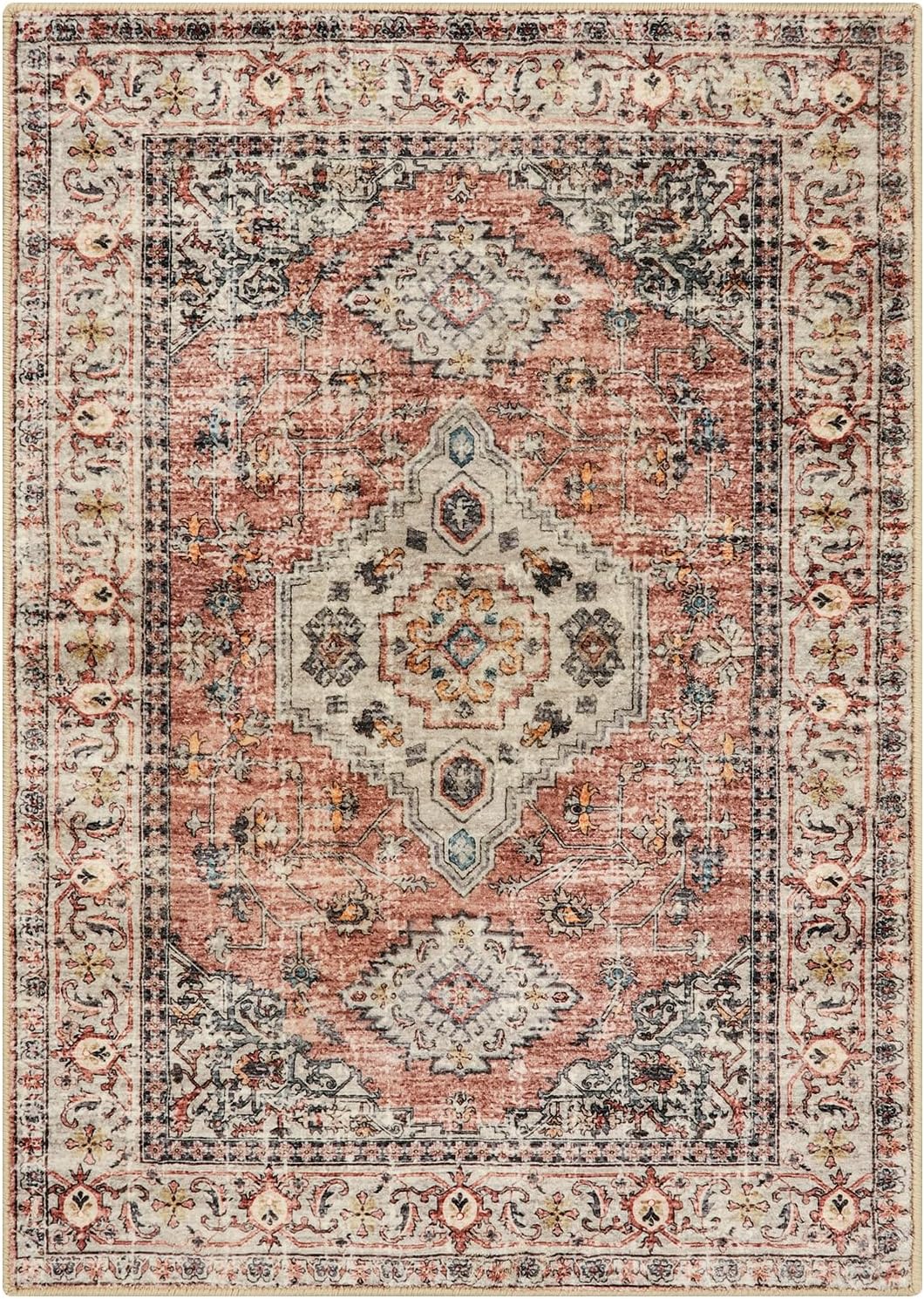 Lahome Oriental Washable Rug 3x5 PeachOrange