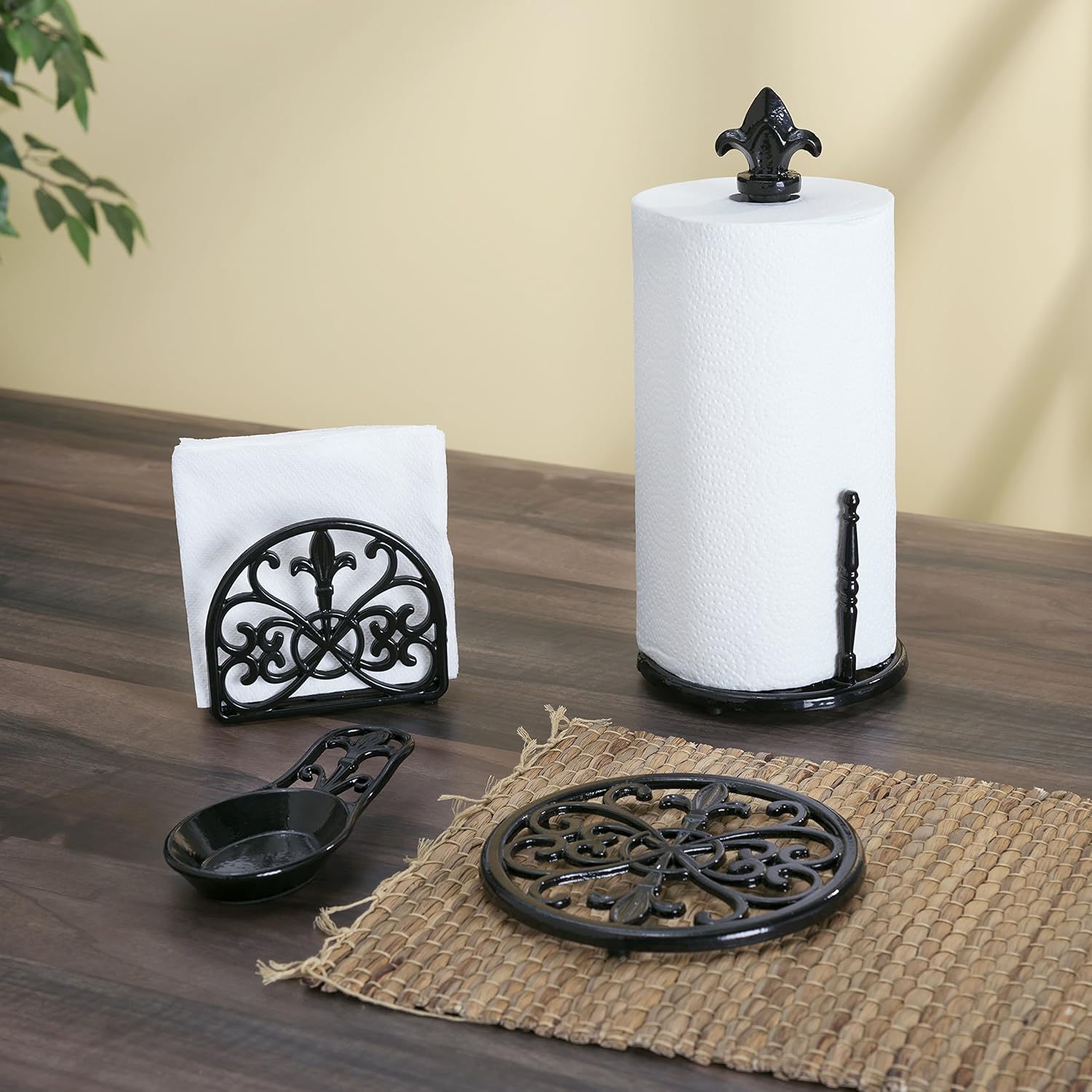 Fleur De Lis Design Napkin Holder Black