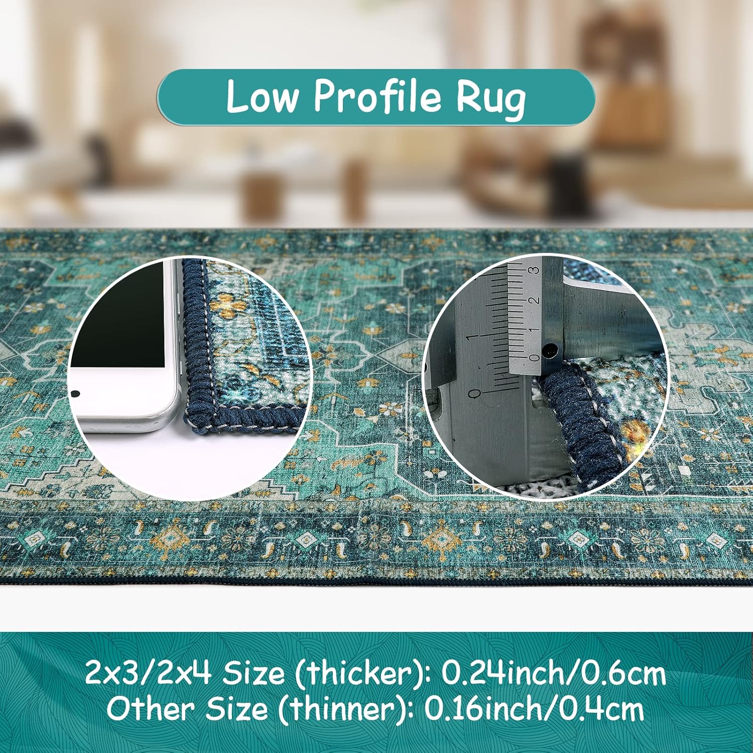 Moynesa Ultra-Thin Washable Area Rug - 2x3 Teal Entryway Mat 1