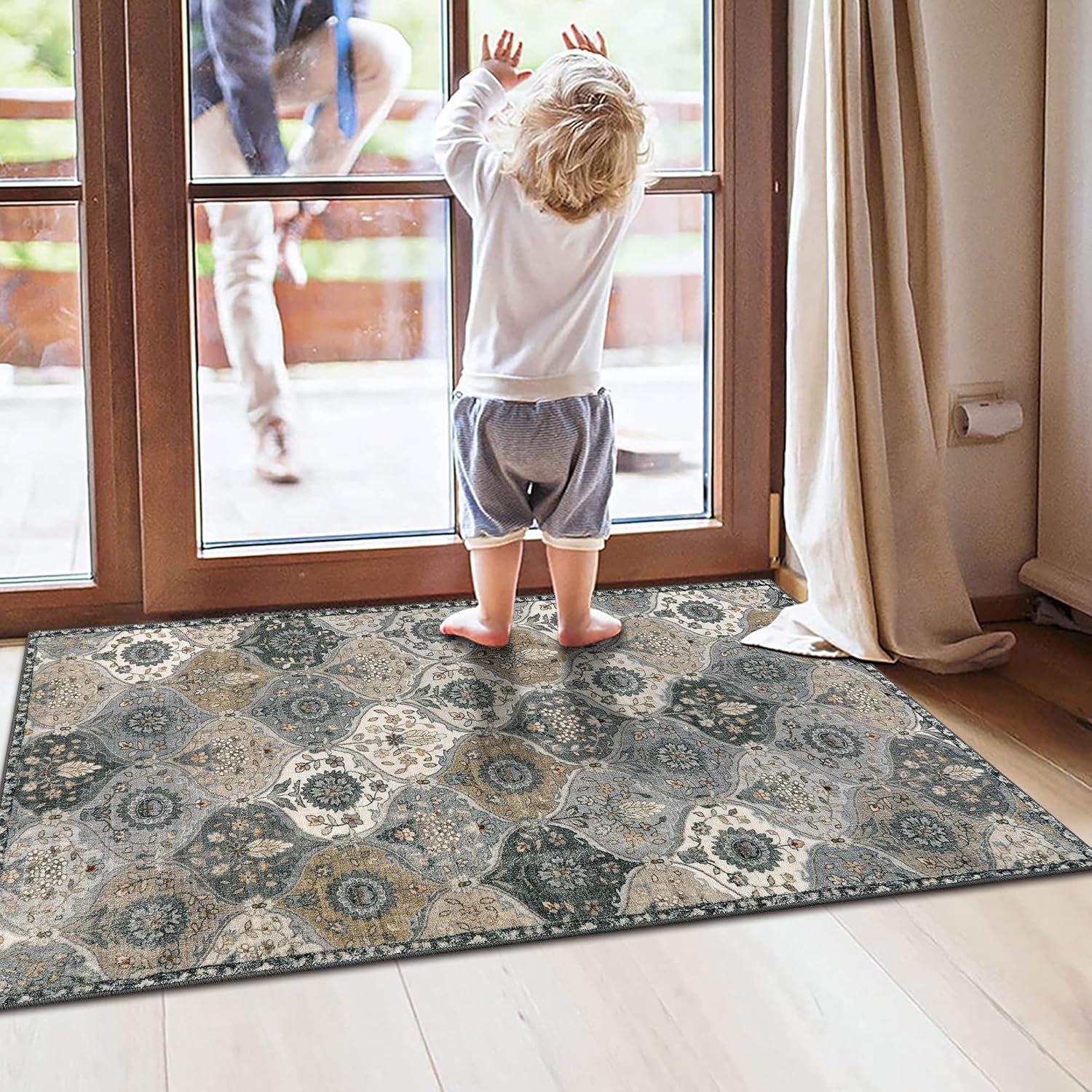 Lahome Moroccan Trellis Area Rug 2x4 Non-Slip Grey