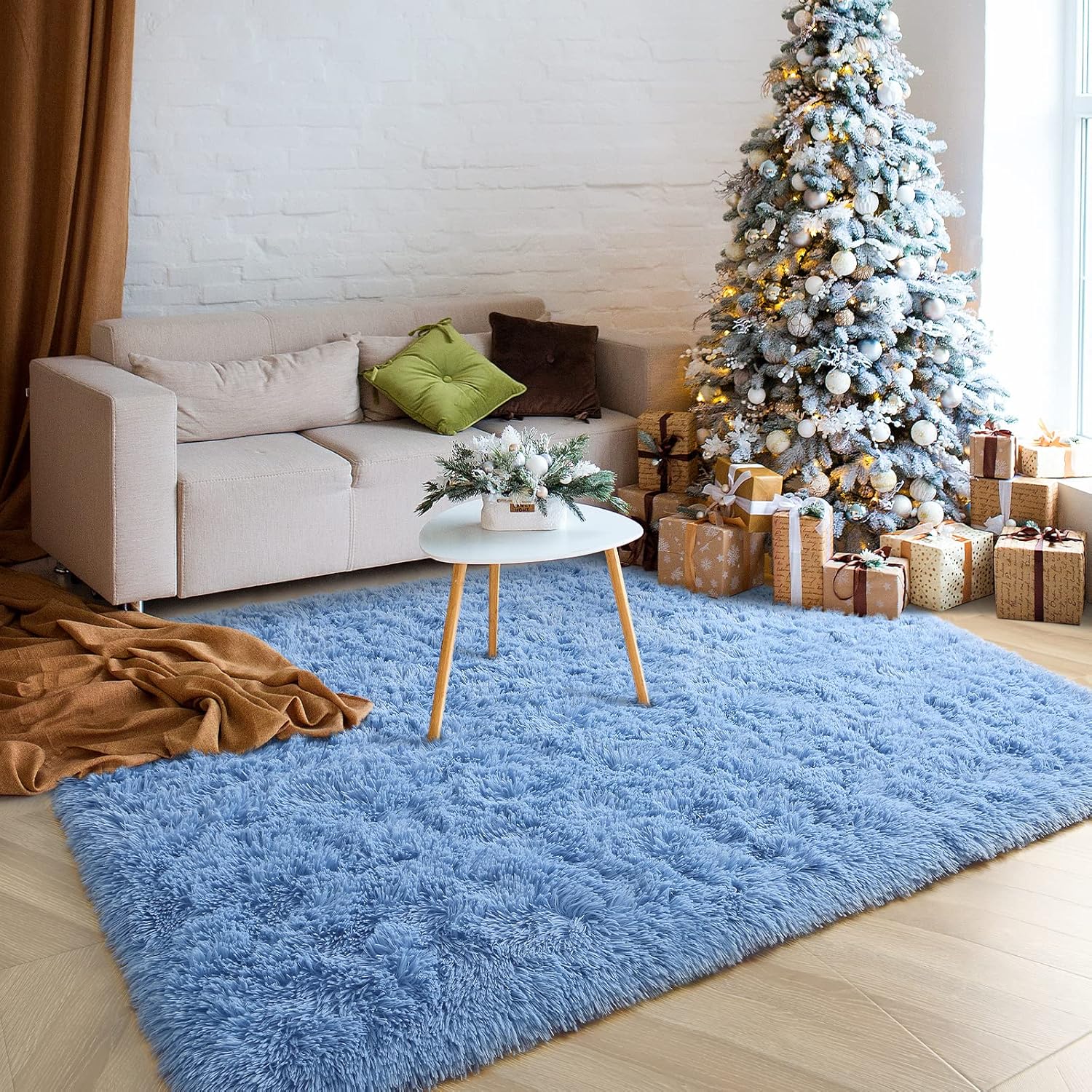 Keeko Fluffy Blue Area Rug 4x53 for Bedroom Kids Room 1