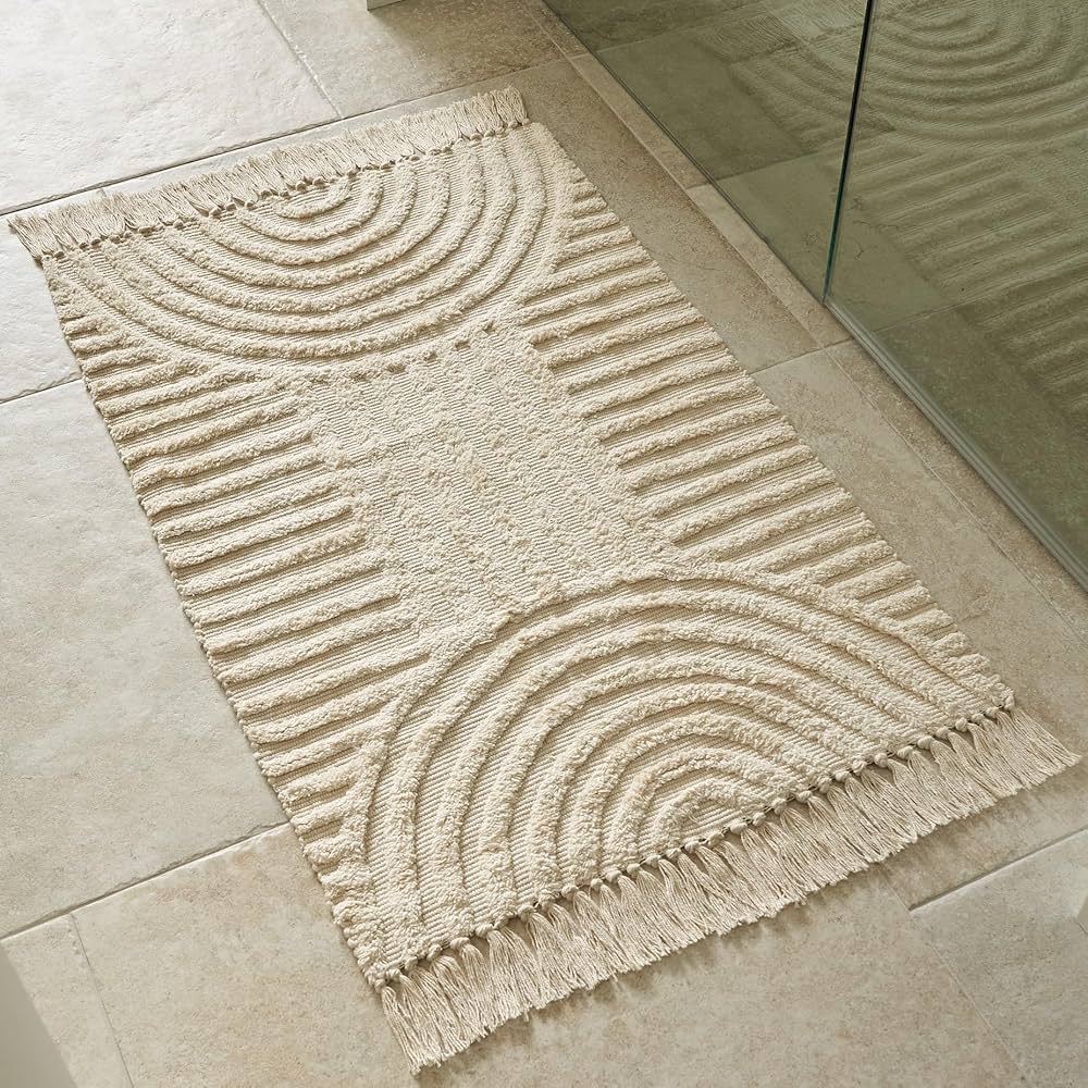 KIBAGA Beautiful Boho Rug with Tassels for Your Bathroom - Soft 2 x 3 ft. Cotton Rug Fits Perfectly Into Your Bath - Washable, Non-Slip Mat Ideal to Enhance Any Modern Home Decor, 24 x 36 inch