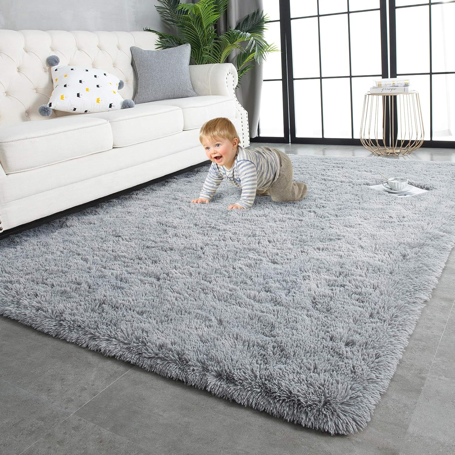 TWINNIS Super Soft Shaggy Rugs 3x5 Feet Grey