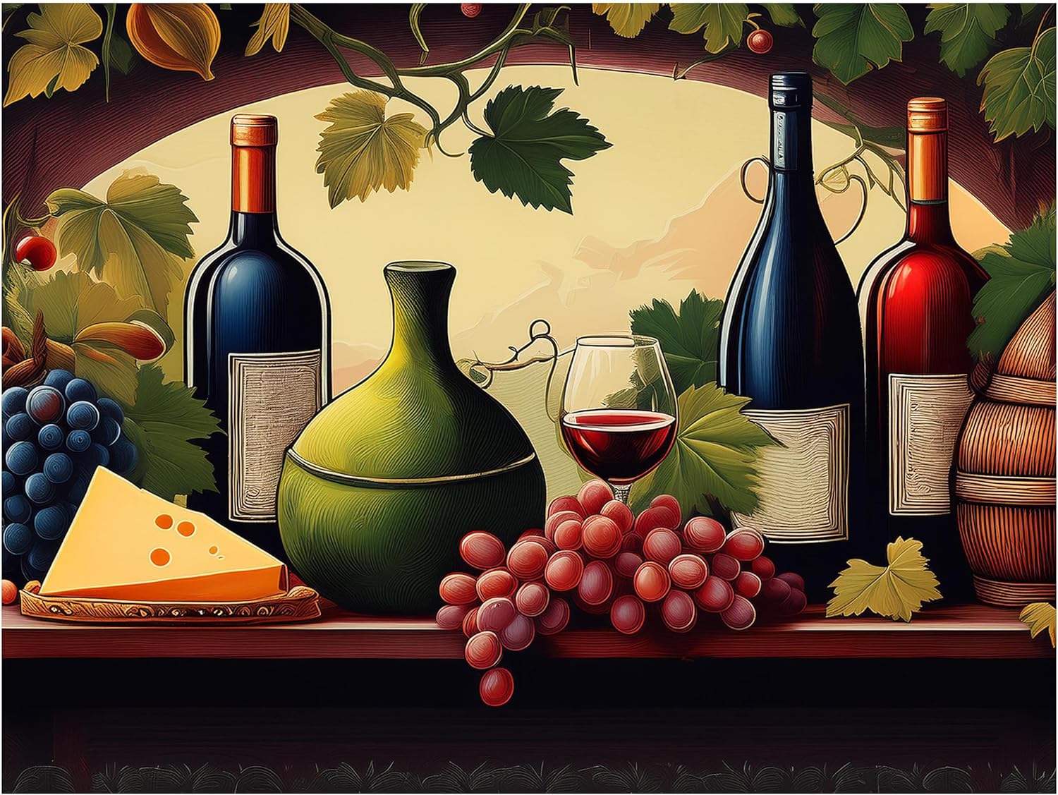 Tile Mural Still Life Wine Fruit Cheese Kitchen Wall Backsplash Marble Ceramic