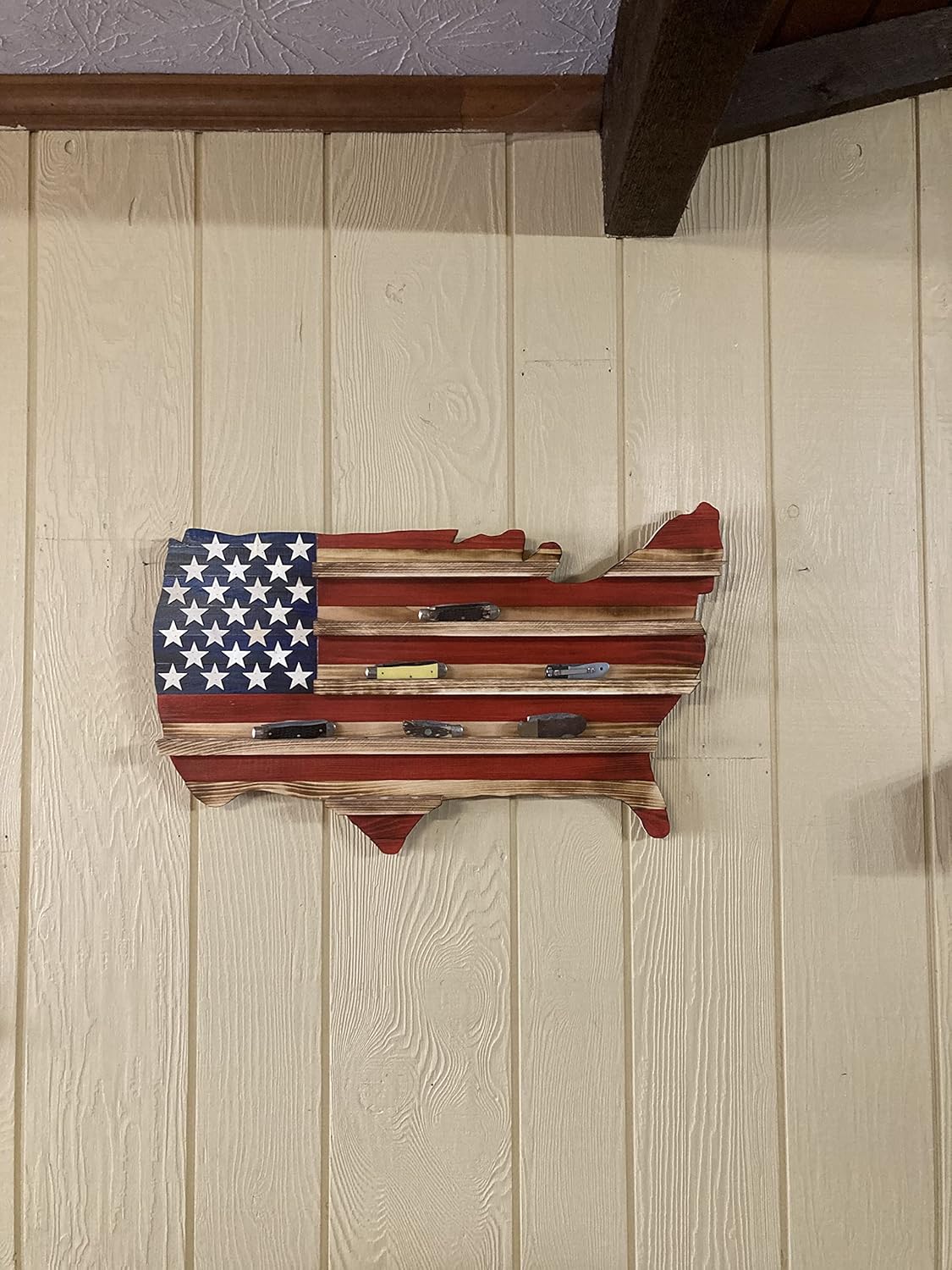 Rustic American Flag Knife Holder Display Case