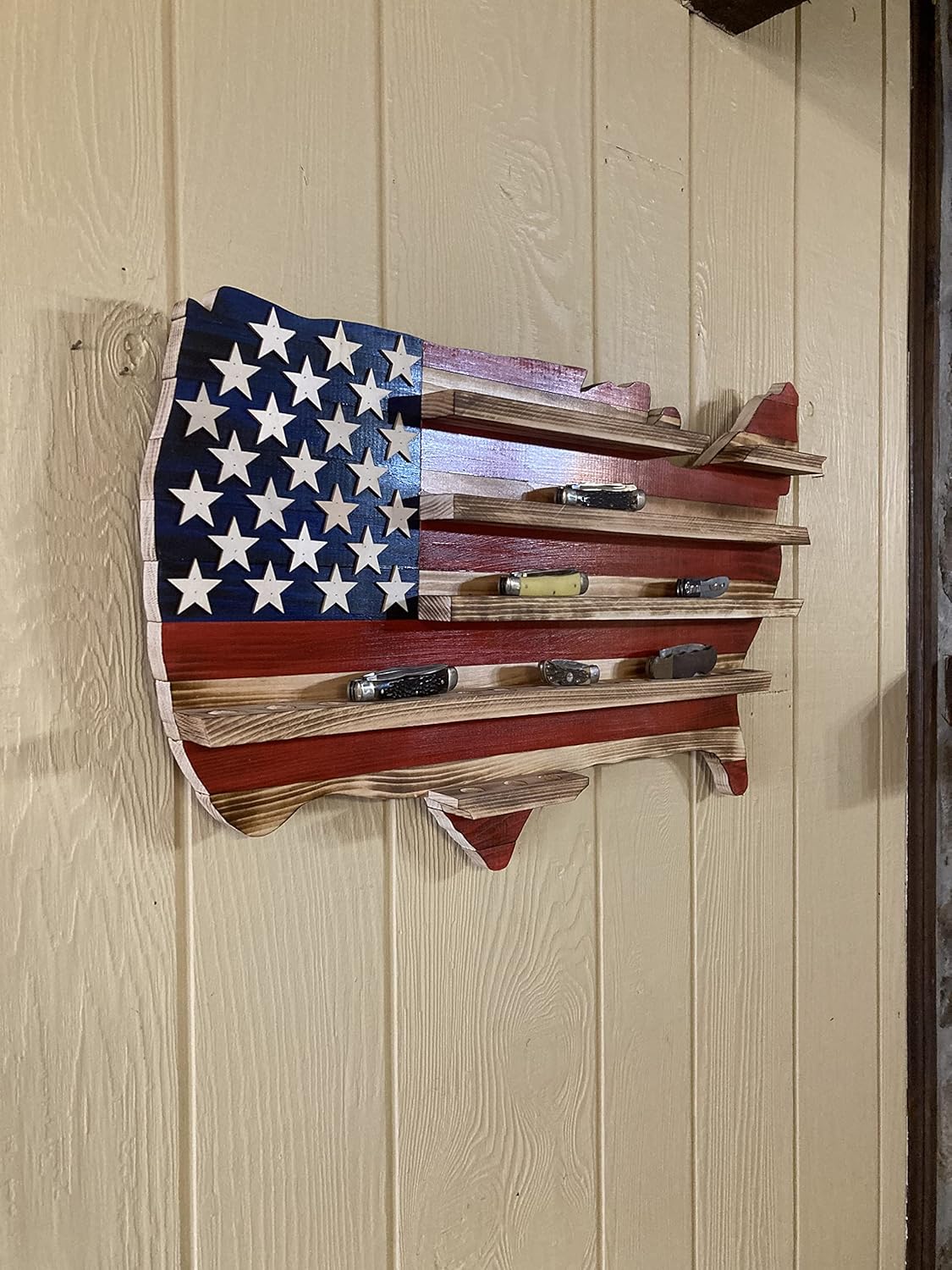 Rustic American Flag Knife Holder Display Case
