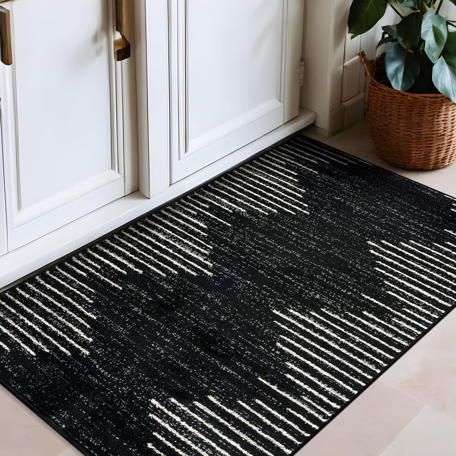 Rugshop Bohemian Stripe Stain Resistant Area Rug 27 x 4 Black