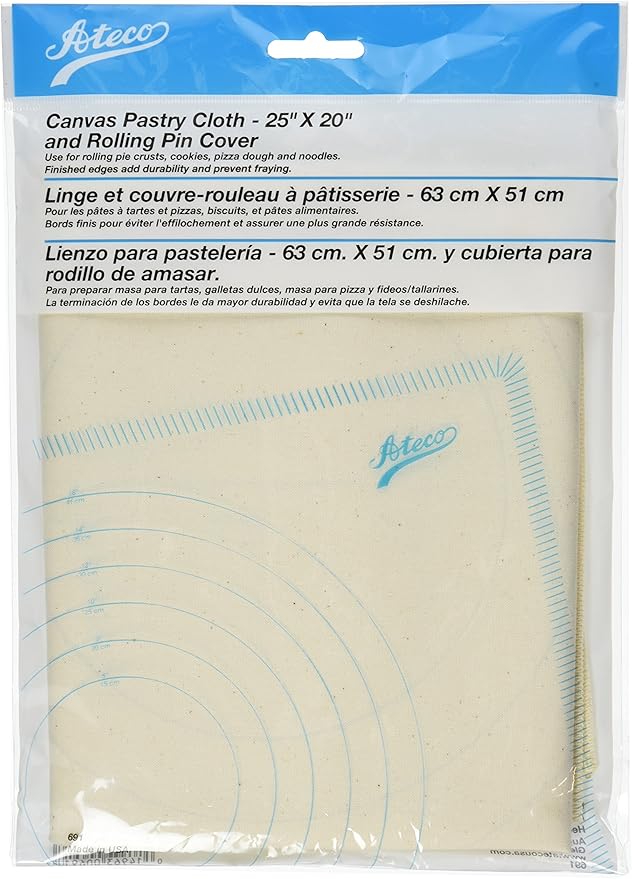 Ateco Canvas Pastry Cloth and Rolling Pin Cover, 25" x 20", Off-White