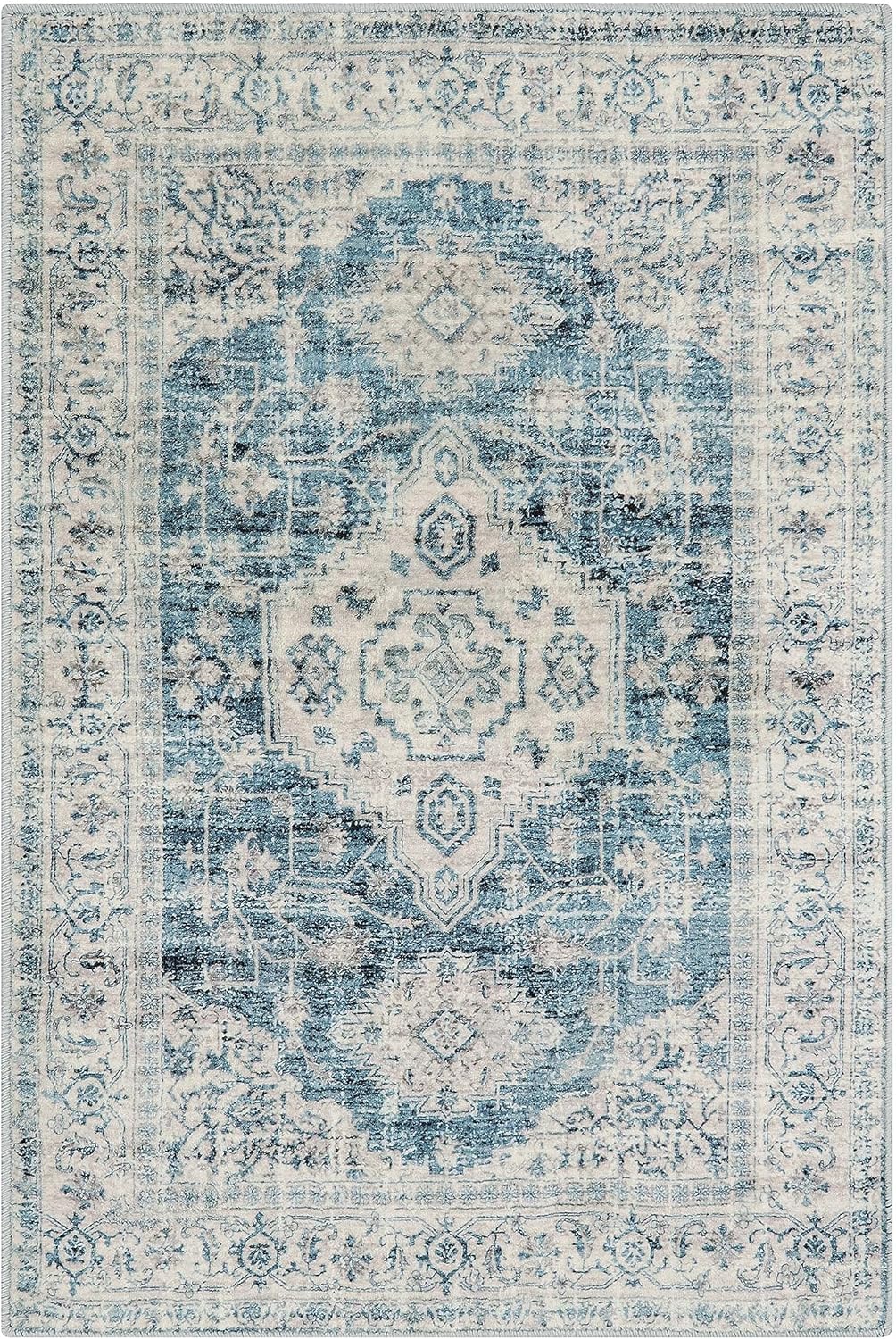 Lahome Oriental Washable 2x3 Rug Blue