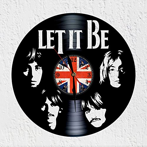 VINY WOODY Grupo Britanico de Rock Horloge disque vinyle décoration murale musique Rock Beat années 70 - Les Beatles, Paul McCartney, John Lennon, RIngo Starr, George Harrison VINY WOODY Grupo Britanico de Rock Horloge disque vinyle décoration murale musique Rock Beat années 70