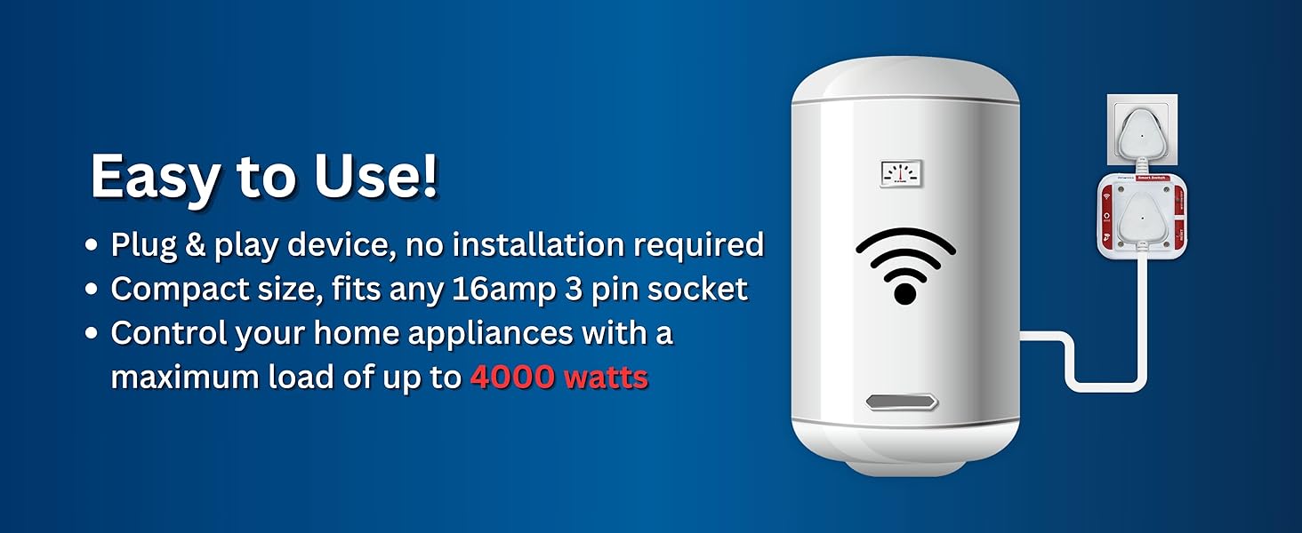 smart wifi plug with alexa google home for geyser and other heavy loads easy to user plug and play