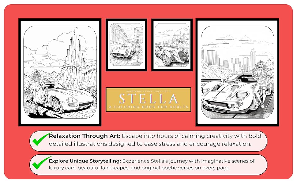 Stella A Coloring Book For Adults Women Cars Relaxing Art Poetry
