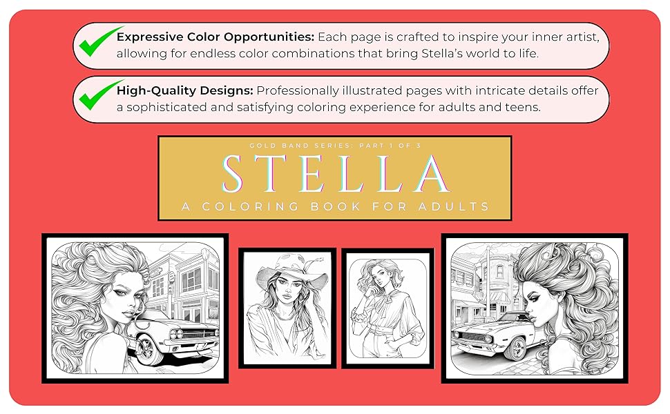 Stella A Coloring Book For Adults Women Cars Relaxing Art Poetry