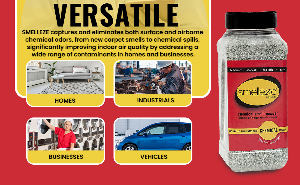 no odor SMELLEZE Natural Chemical Odor Eliminator Granules, Chemical Smell Remover 