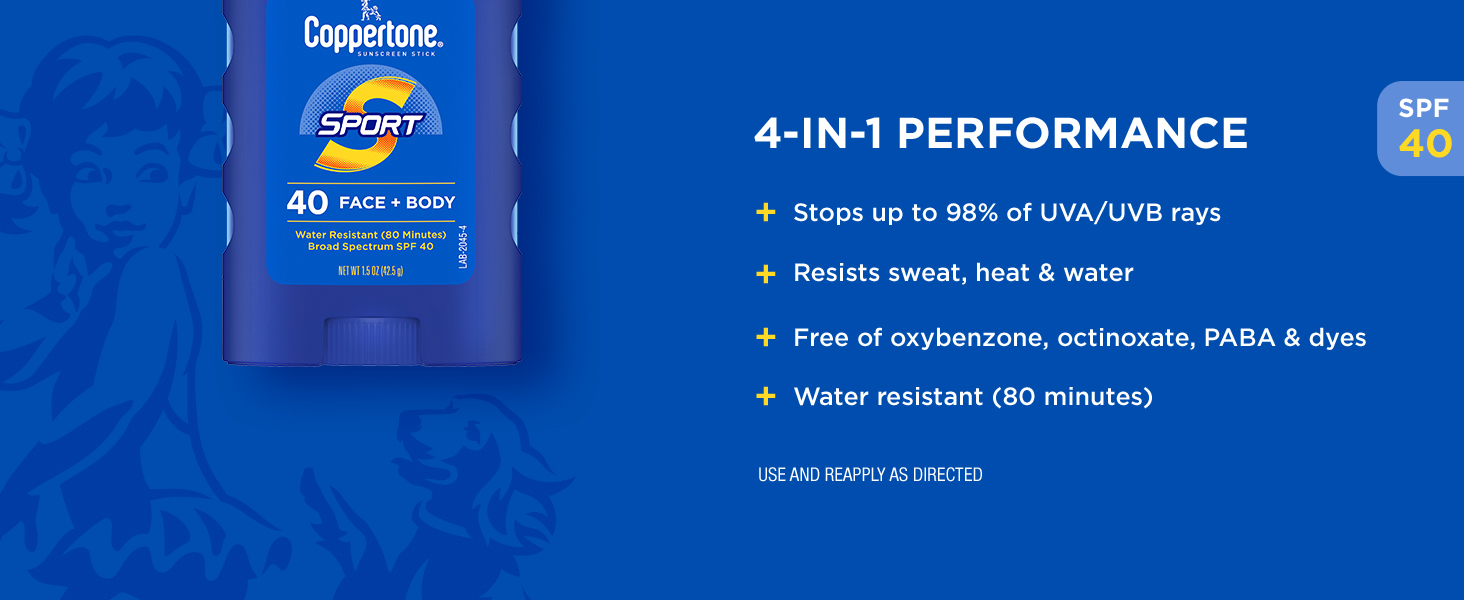 coppertone sport, sunscreen stick, spf 40, sunscreen, sunblock, sport sunscreen, sun protection