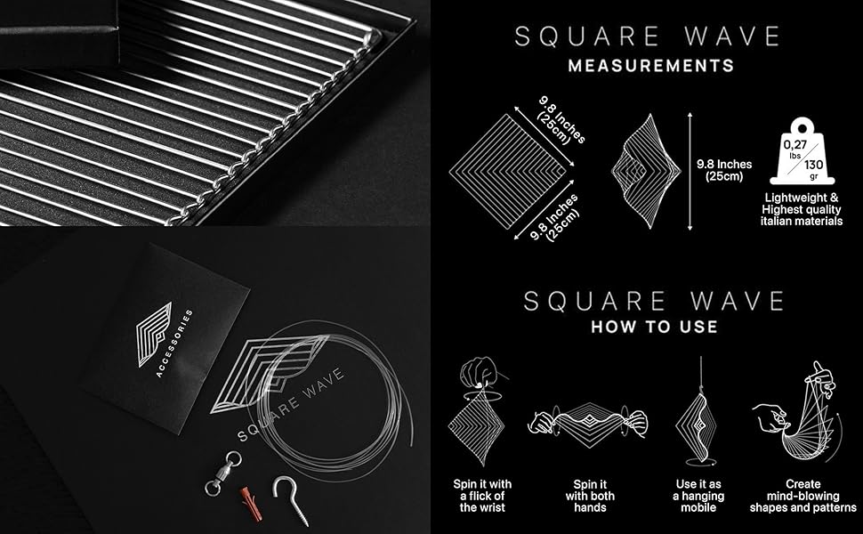 Square Wave by Ivan Black Kinetic Wind Spinner Calming Mesmerizing Satisfying Art Piece Silver Metal