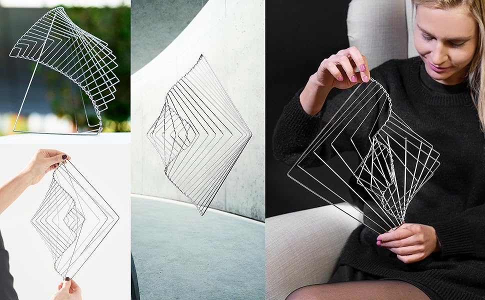 Square Wave by Ivan Black Kinetic Wind Spinner Calming Mesmerizing Satisfying Art Piece Silver Metal