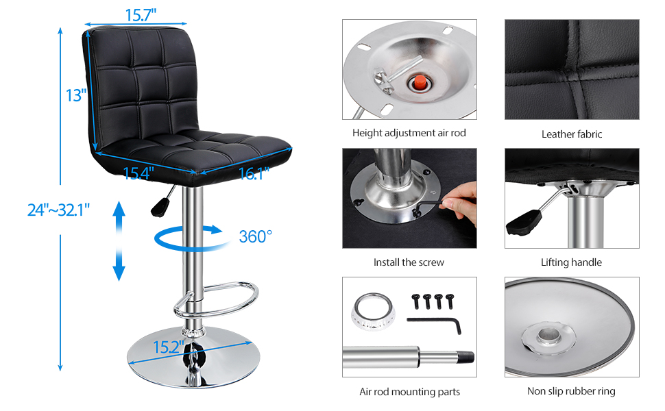 Taburetes giratorios de 360 grados.